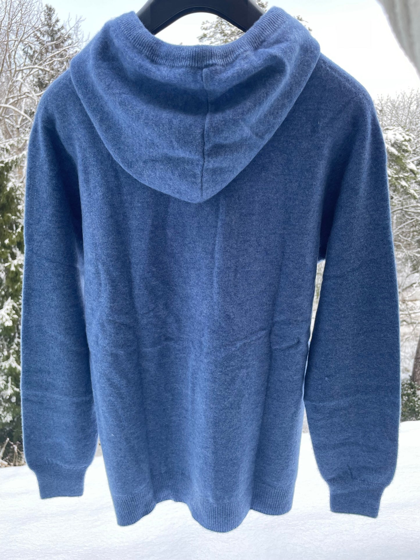 Ljusblå Stickad Hoodie