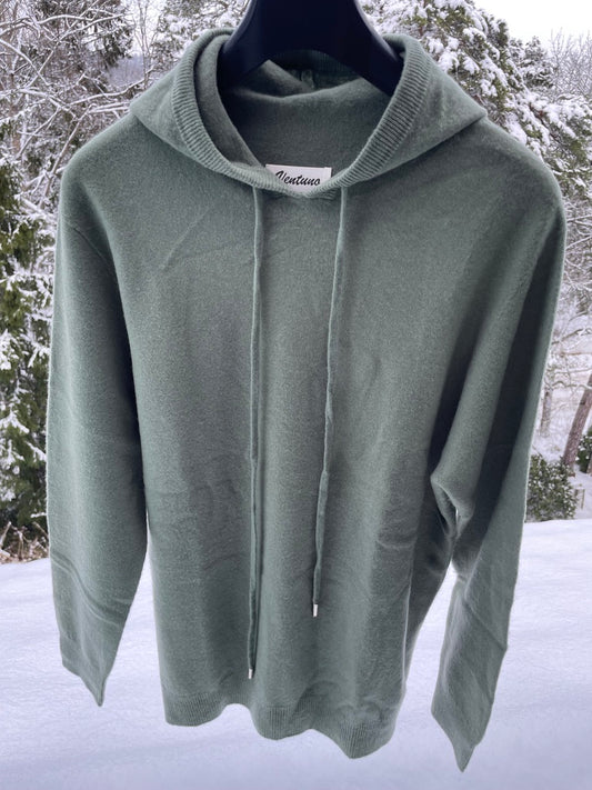 Grön Stickad Hoodie