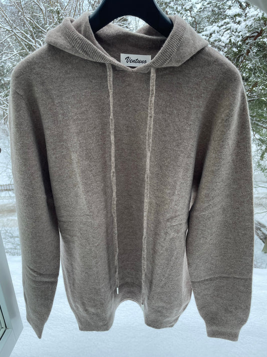 Beige Stickad Hoodie